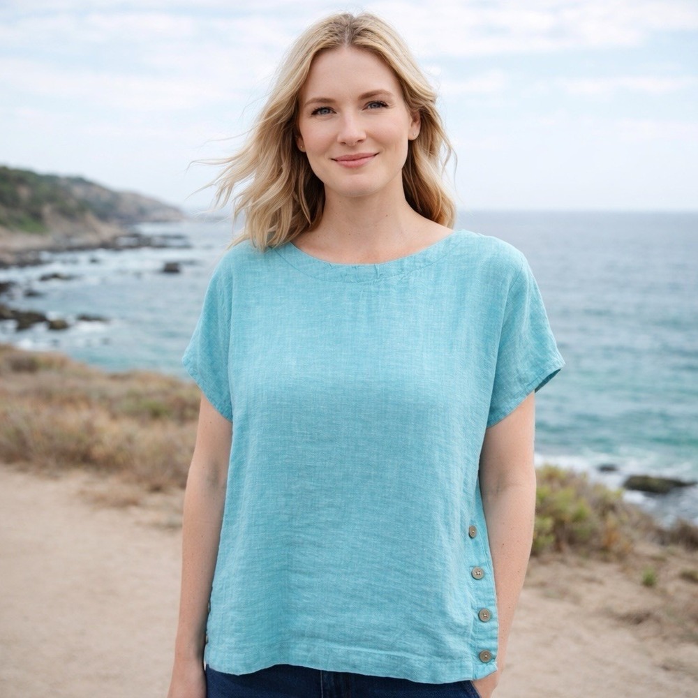 Cynthia Rowley 100% Linen Coastal Popover Top Coastal Resort Vacation Luxury XL